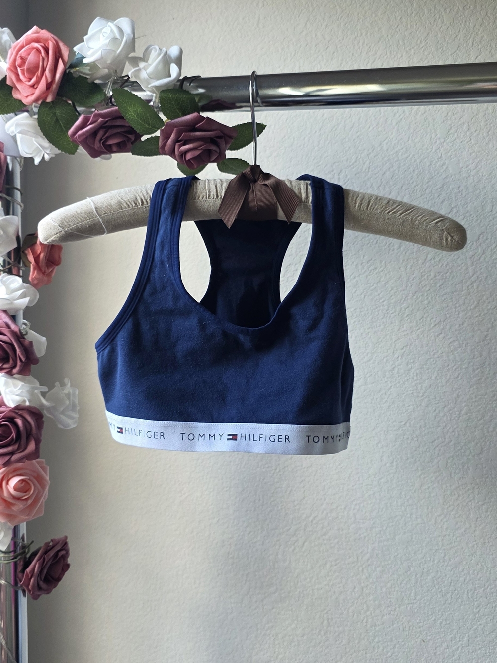 Tommy Hilfiger Navy Blue Sports Bra with Branded White Band